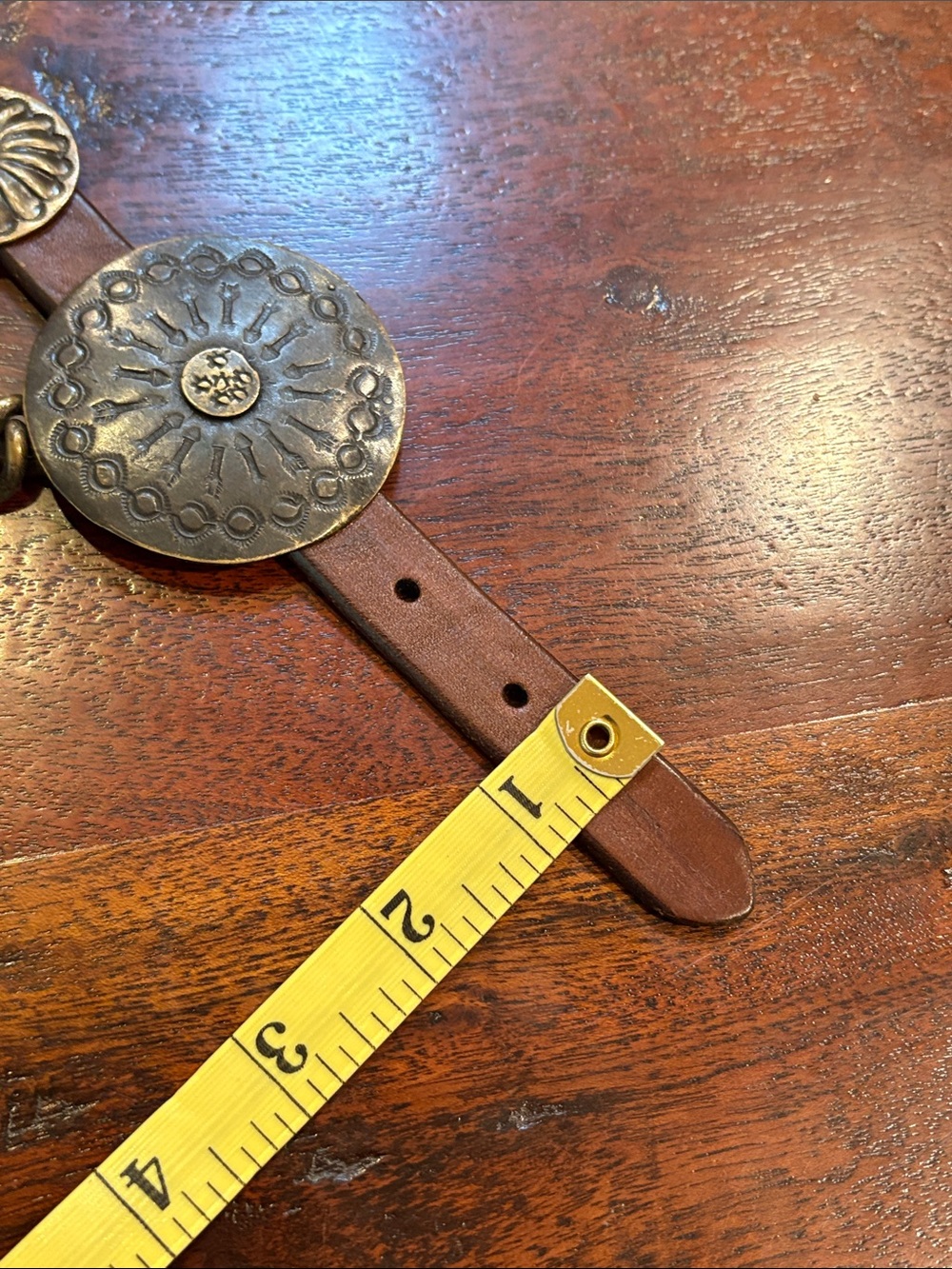 Ralph Lauren Collection Brown Leather Double Buckle Concho Chain Belt size Small - Picture 11 of 16